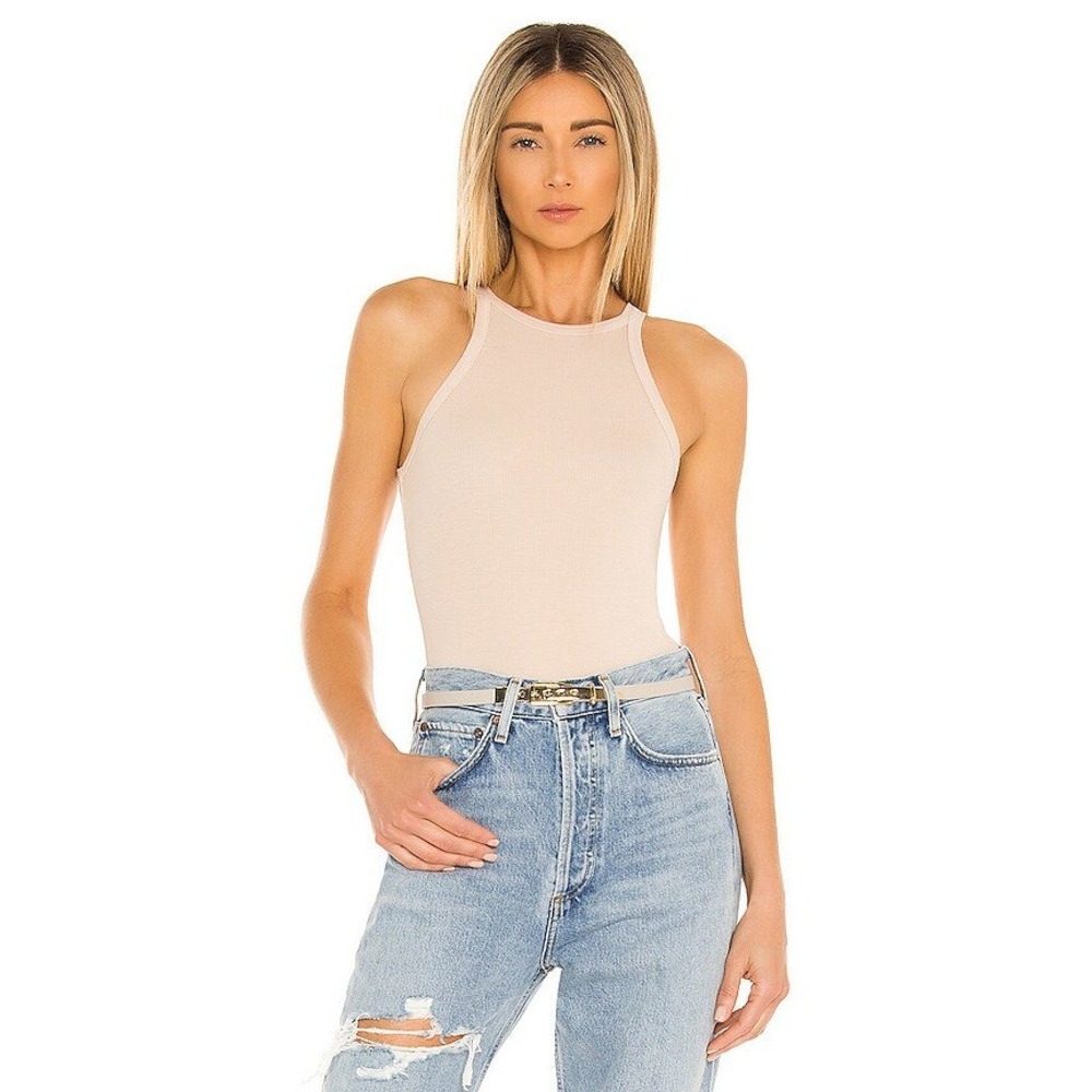 Agolde X Rianne Lightweight Ribbed Bodysuit in Latte Sz Small